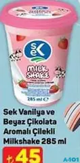 SEK VANİLYA VE BEYAZ ÇİKOLATA AROMALI ÇİLEKLİ MİLKSHAKE 285 ML fiyat ve kampanya bilgisi